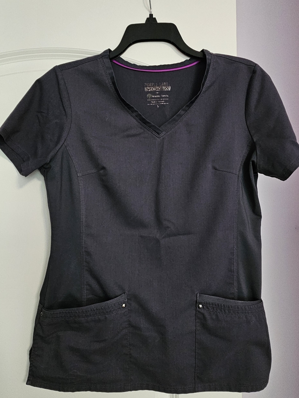 Healing Hands Purple Label Scrub Top. Dark Grey. Small